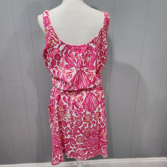 Lilly Pulitzer Pink Orange White Kori Dress Chum Bucket Print Szs Large - Picture 4 of 8